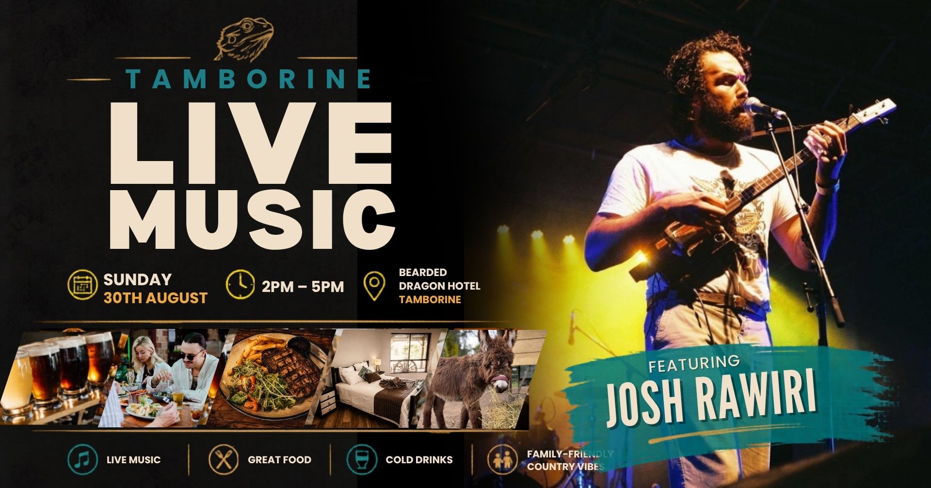 Josh Rawiri performing Sunday live music at Bearded Dragon Hotel Tamborine